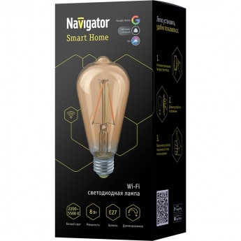Умная лампа NAVIGATOR WIFI FILAMENT NLL-F-ST64-8-230-WWW-E27-GD-WIFI Умная лампа NAVIGATOR WIFI FILAMENT NLL-F-ST64-8-230-WWW-E27-GD-WIFI