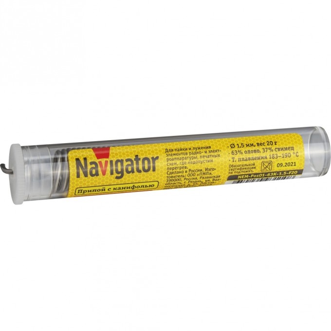 Припой с канифолью NAVIGATOR (POS-63, KOLBA, 1.5 MM, 20 GR) NEM-Pos01-63K-1.5-F20 Припой с канифолью NAVIGATOR (POS-63, KOLBA, 1.5 MM, 20 GR) NEM-Pos01-63K-1.5-F20