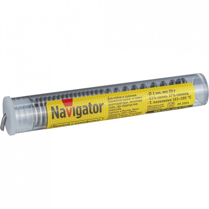 Припой с канифолью NAVIGATOR (POS-63, KOLBA, 2 MM, 20 GR) NEM-Pos01-63K-2-F20 Припой с канифолью NAVIGATOR (POS-63, KOLBA, 2 MM, 20 GR) NEM-Pos01-63K-2-F20